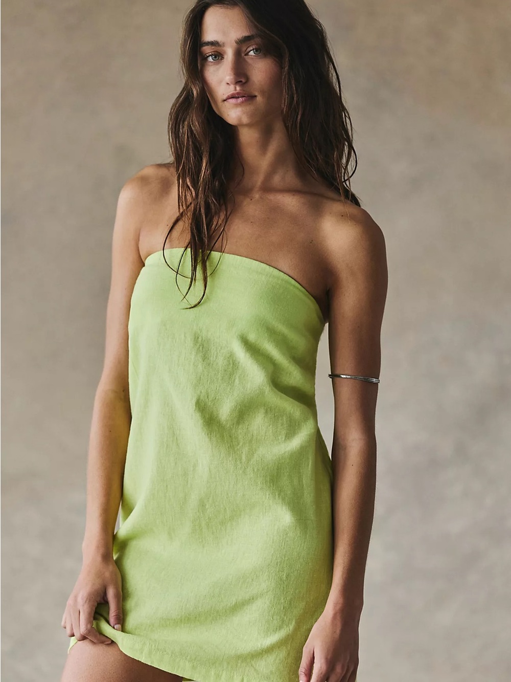 Free People Strapless Mini Dress in Lime
